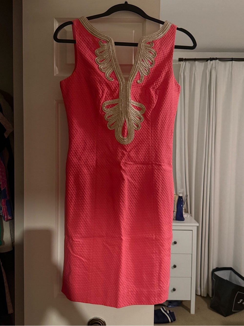 Lilly Pulitzer Junie Coral Reef Pink Gold Embroidered Shift Dress